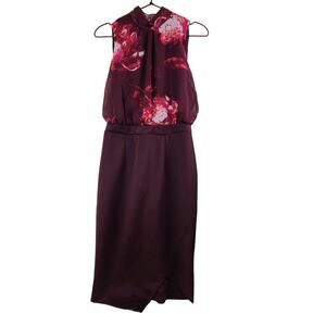 NY & Co Women Maroon Floral Sleeveless Career Pencil Straight Dress XS NEW